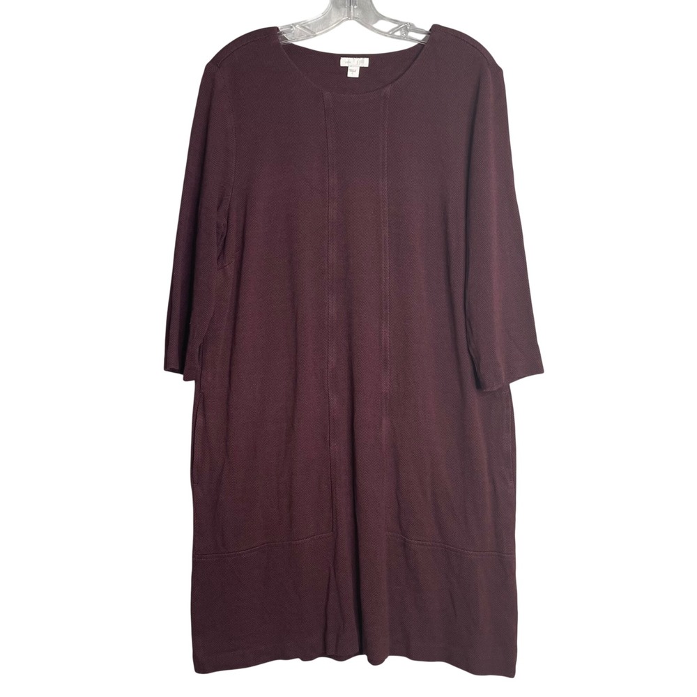 J. Jill Ponte Midi Dress Womens L Red‎ Herringbone 3/4 Sleeves Pockets Classic